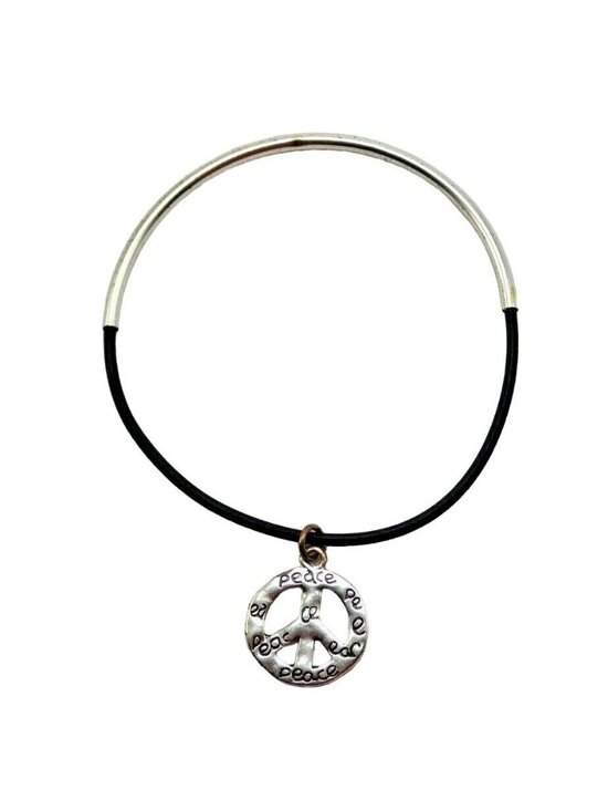 Unbranded Jewelry - Peace Charm Bangle Bracelet Black Silver